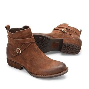 BORN | Faywood Distressed Double Buckled Ankle Boot in Tobacco Brown | Sz 7